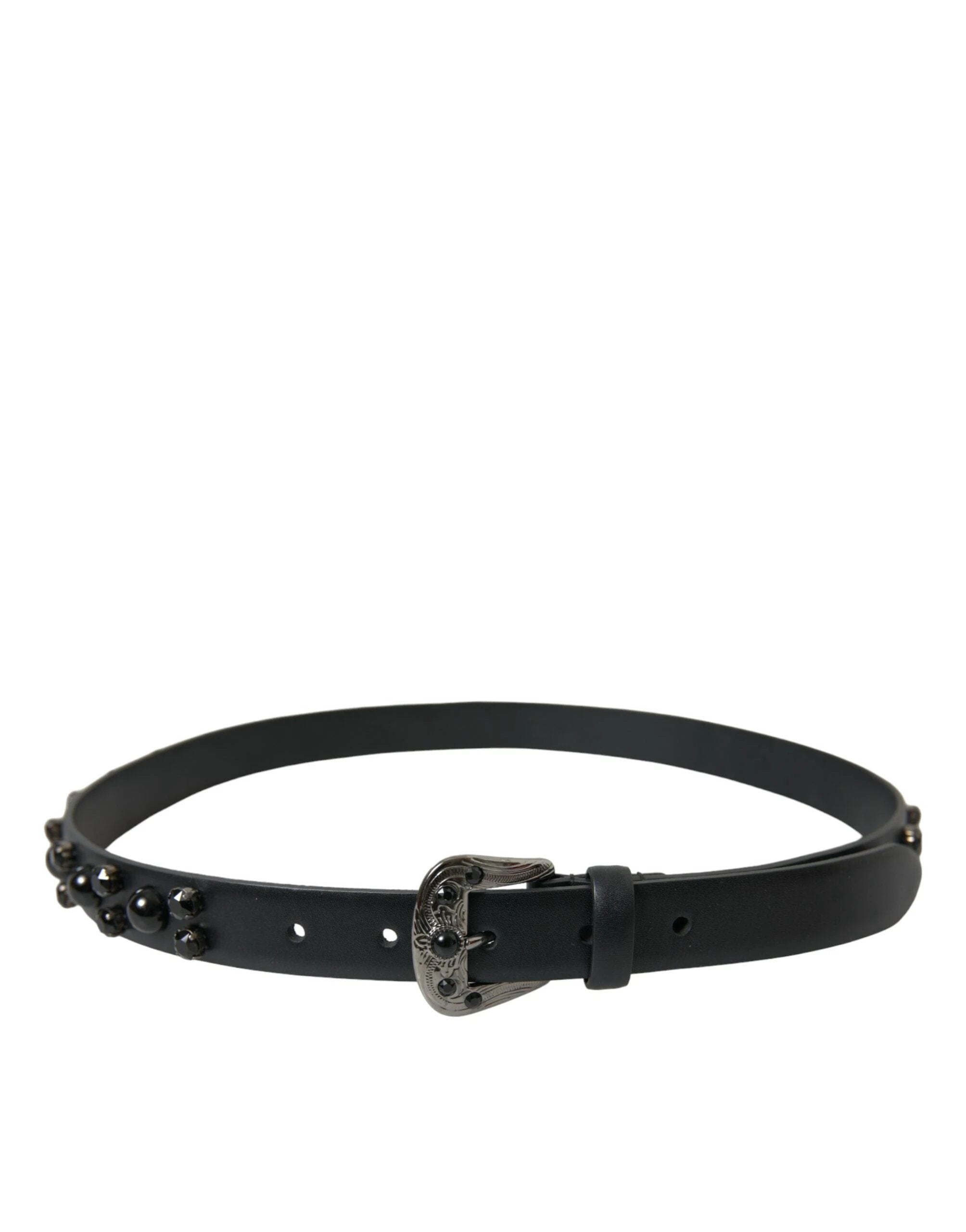 Dolce & Gabbana Black Embellished Leather Engraved Buckle Belt by Dolce & Gabbana