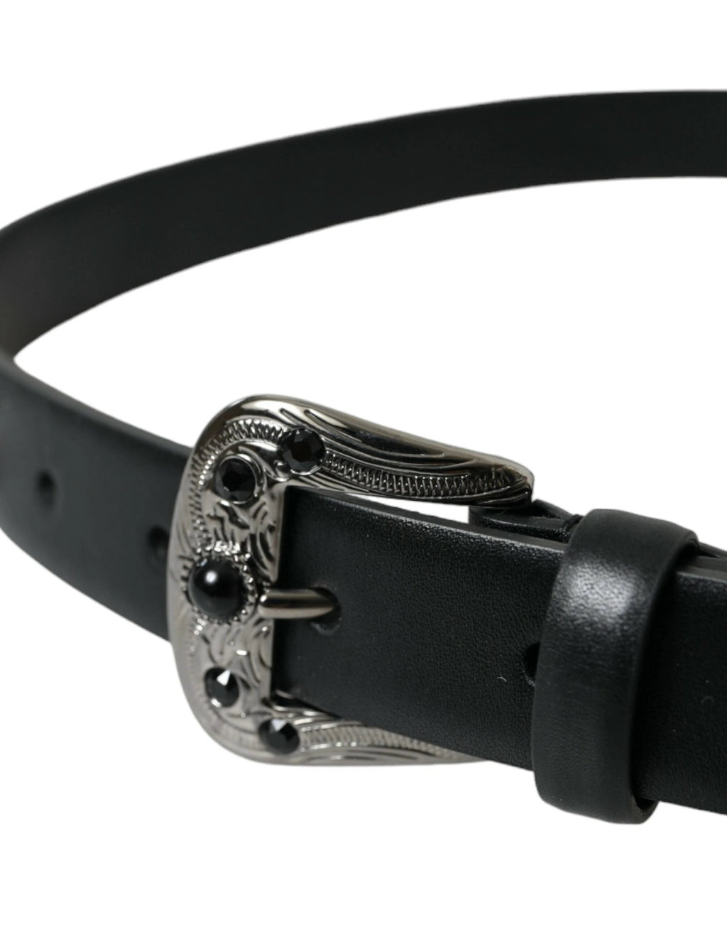 Dolce & Gabbana Black Embellished Leather Engraved Buckle Belt by Dolce & Gabbana