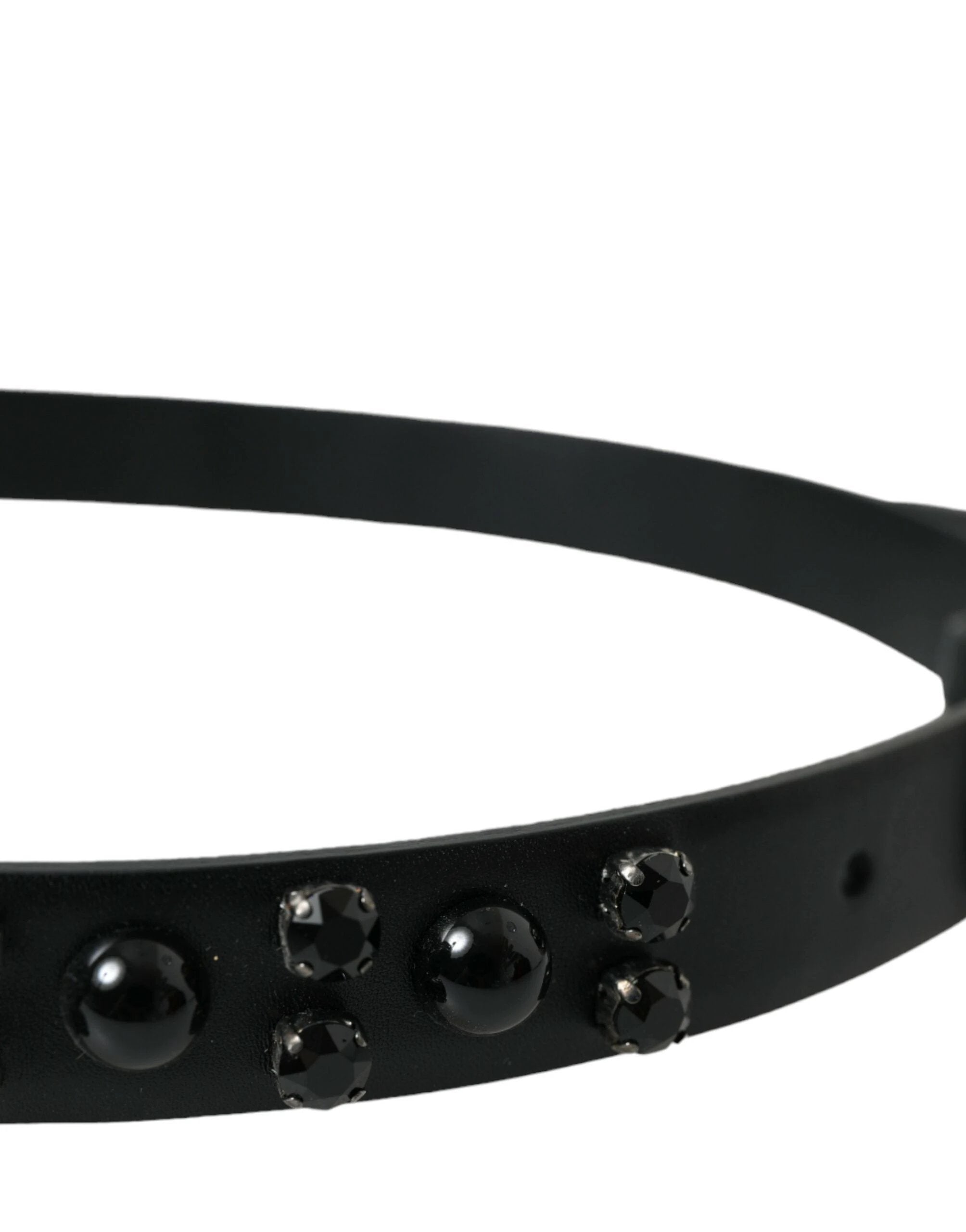 Dolce & Gabbana Black Embellished Leather Engraved Buckle Belt by Dolce & Gabbana