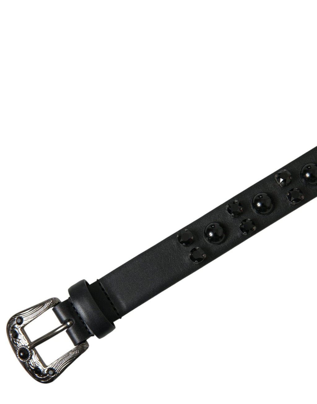 Dolce & Gabbana Black Embellished Leather Engraved Buckle Belt by Dolce & Gabbana