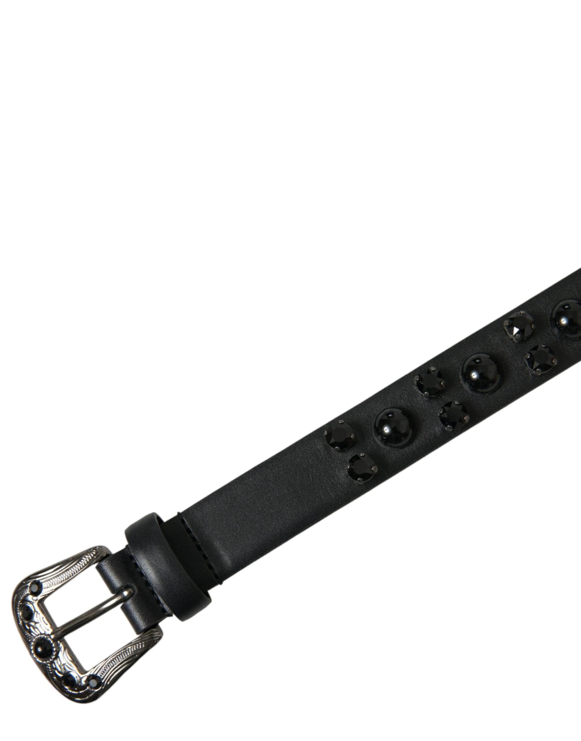 Dolce & Gabbana Black Embellished Leather Engraved Buckle Belt by Dolce & Gabbana