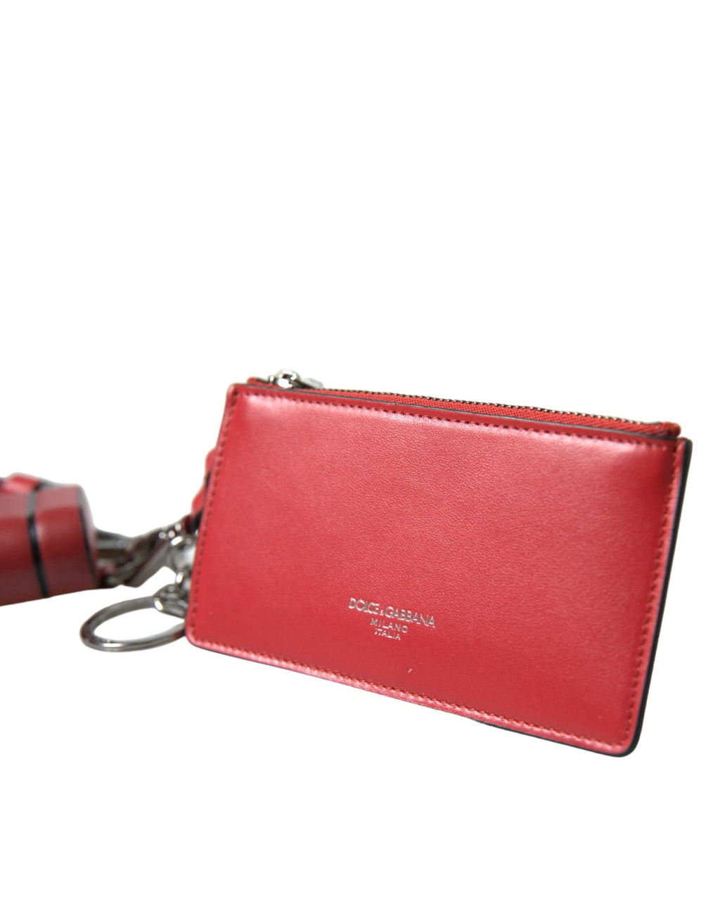 Dolce & Gabbana Red Leather Silver Metal Logo Strap Pouch Airpods Case by Dolce & Gabbana