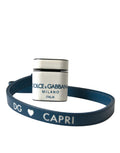 Dolce & Gabbana White Blue Calf Leather Logo Print Strap Airpods Case by Dolce & Gabbana