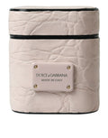 Dolce & Gabbana Light Pink Calf Leather Metal Logo Plaque Airpods Case by Dolce & Gabbana