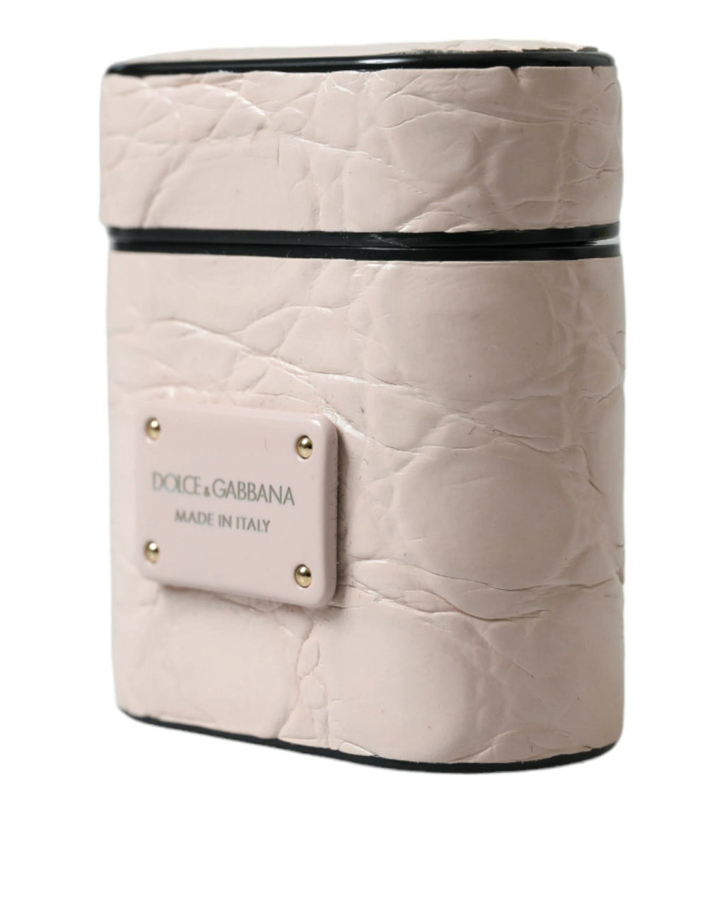 Dolce & Gabbana Light Pink Calf Leather Metal Logo Plaque Airpods Case by Dolce & Gabbana