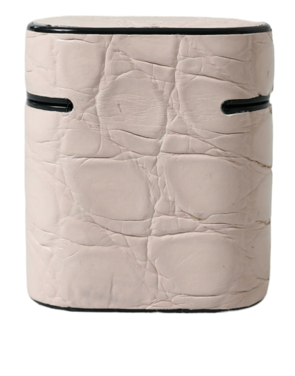 Dolce & Gabbana Light Pink Calf Leather Metal Logo Plaque Airpods Case by Dolce & Gabbana