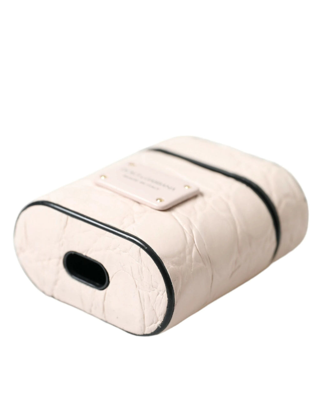 Dolce & Gabbana Light Pink Calf Leather Metal Logo Plaque Airpods Case by Dolce & Gabbana