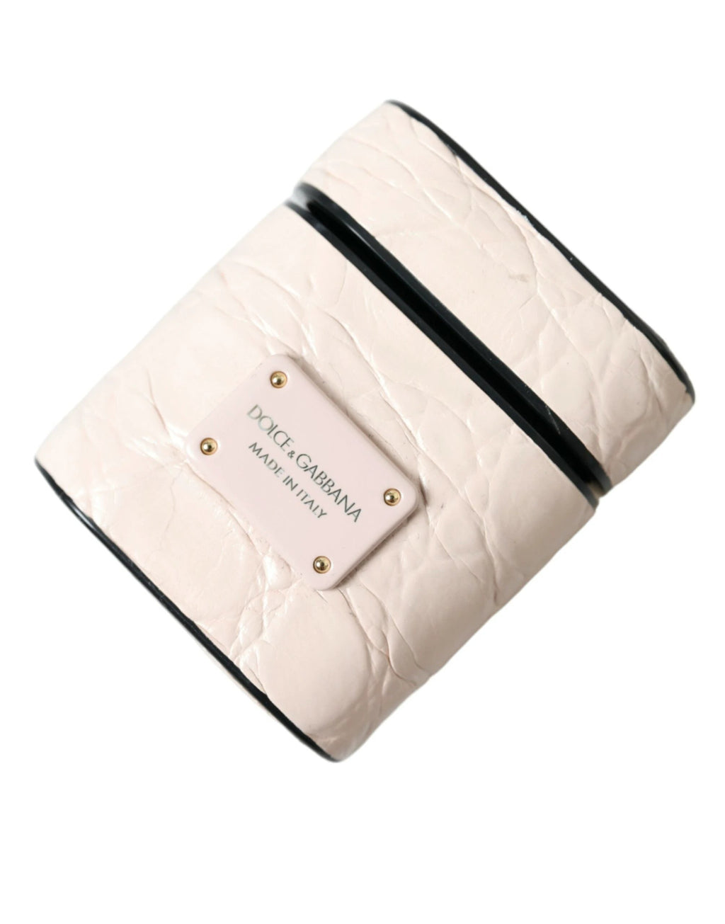 Dolce & Gabbana Light Pink Calf Leather Metal Logo Plaque Airpods Case by Dolce & Gabbana
