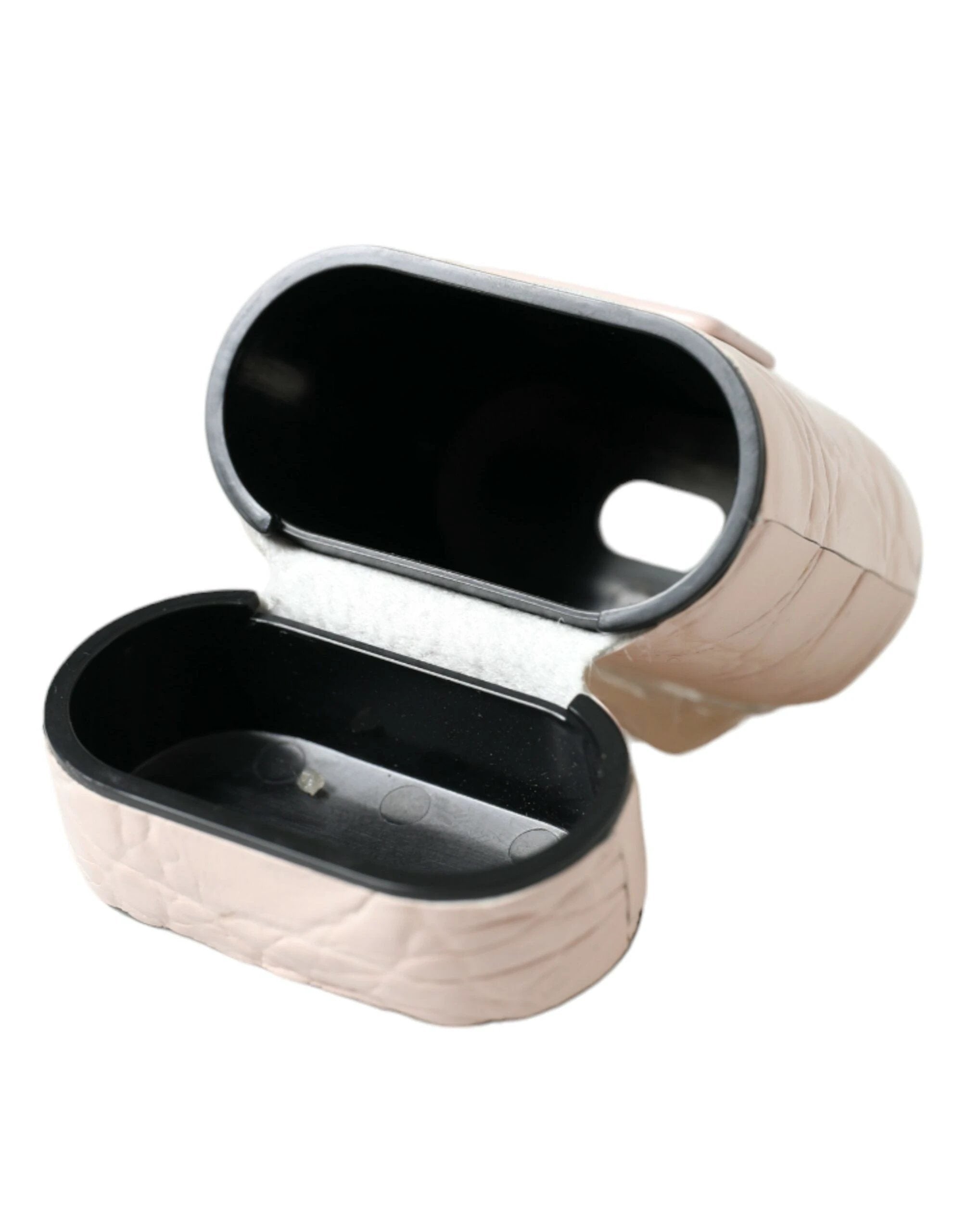 Dolce & Gabbana Light Pink Calf Leather Metal Logo Plaque Airpods Case by Dolce & Gabbana
