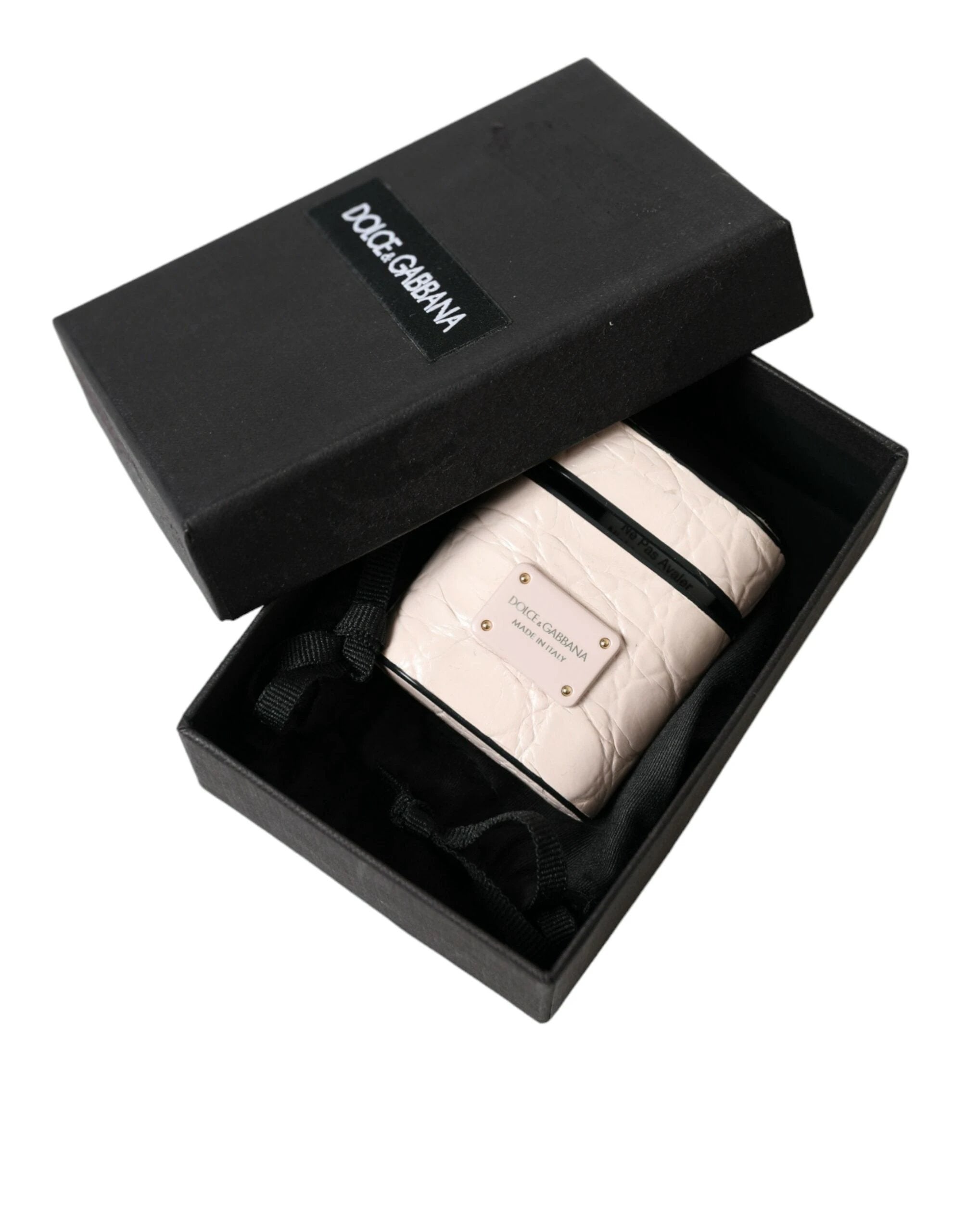 Dolce & Gabbana Light Pink Calf Leather Metal Logo Plaque Airpods Case by Dolce & Gabbana