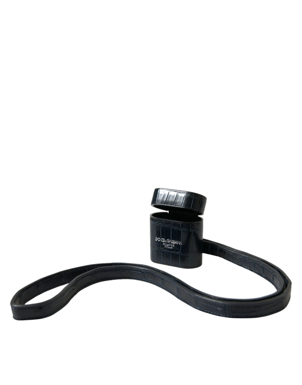 Dolce & Gabbana Black Crocodile Leather Silver Metal Logo Airpods Case by Dolce & Gabbana