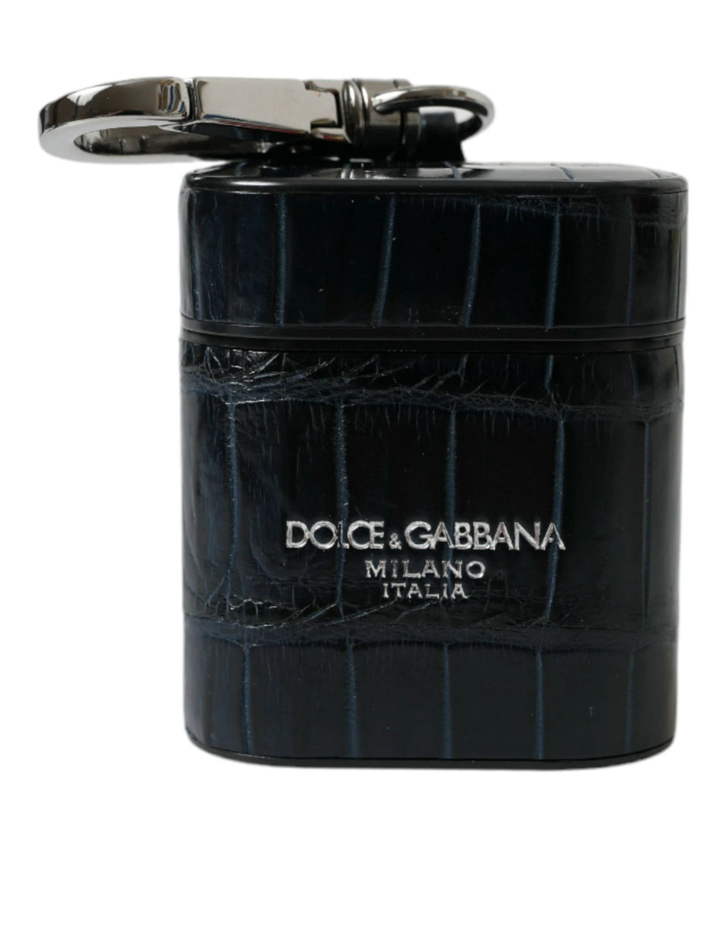 Dolce & Gabbana Black Crocodile Leather Silver Metal Logo Airpods Case by Dolce & Gabbana