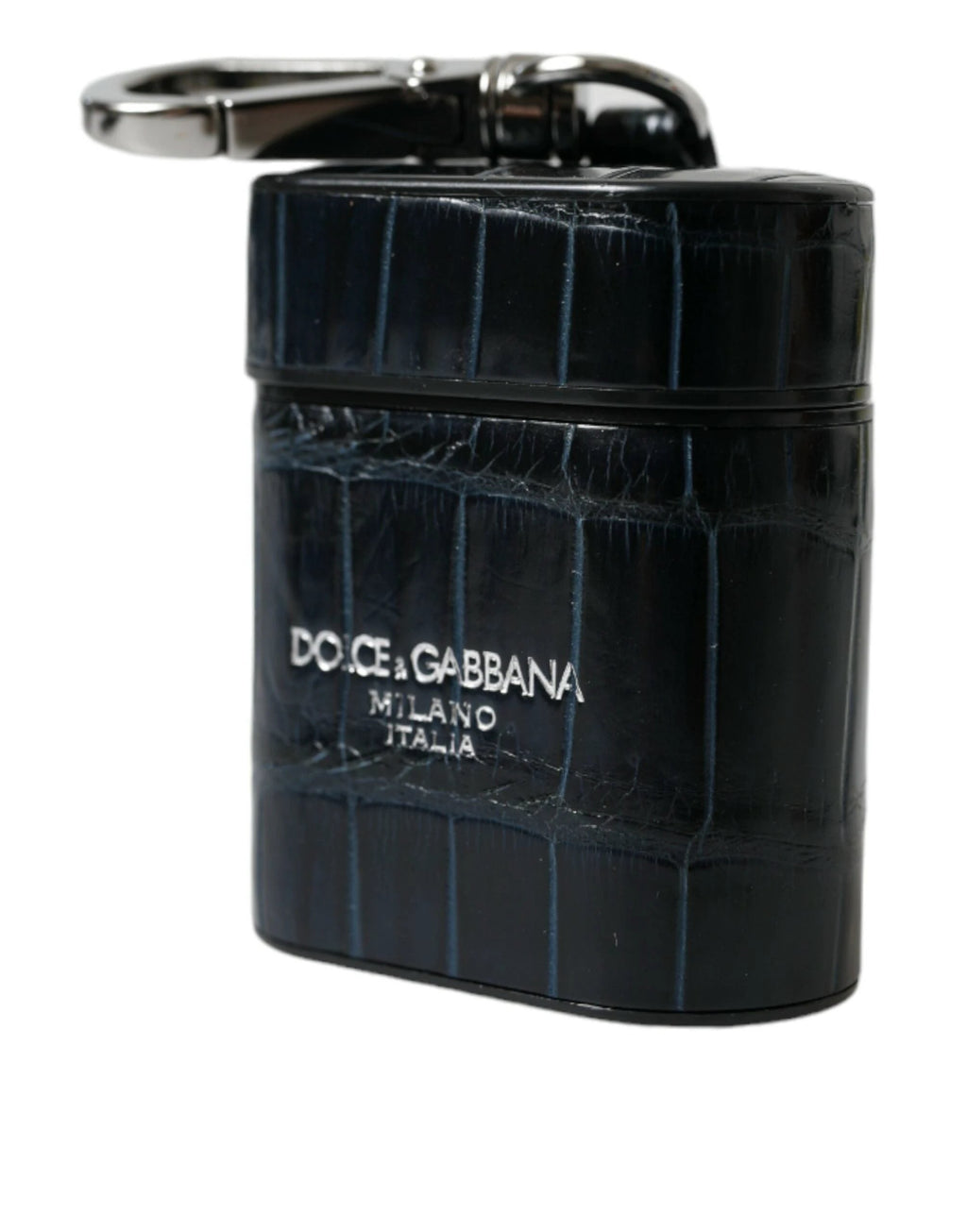 Dolce & Gabbana Black Crocodile Leather Silver Metal Logo Airpods Case by Dolce & Gabbana