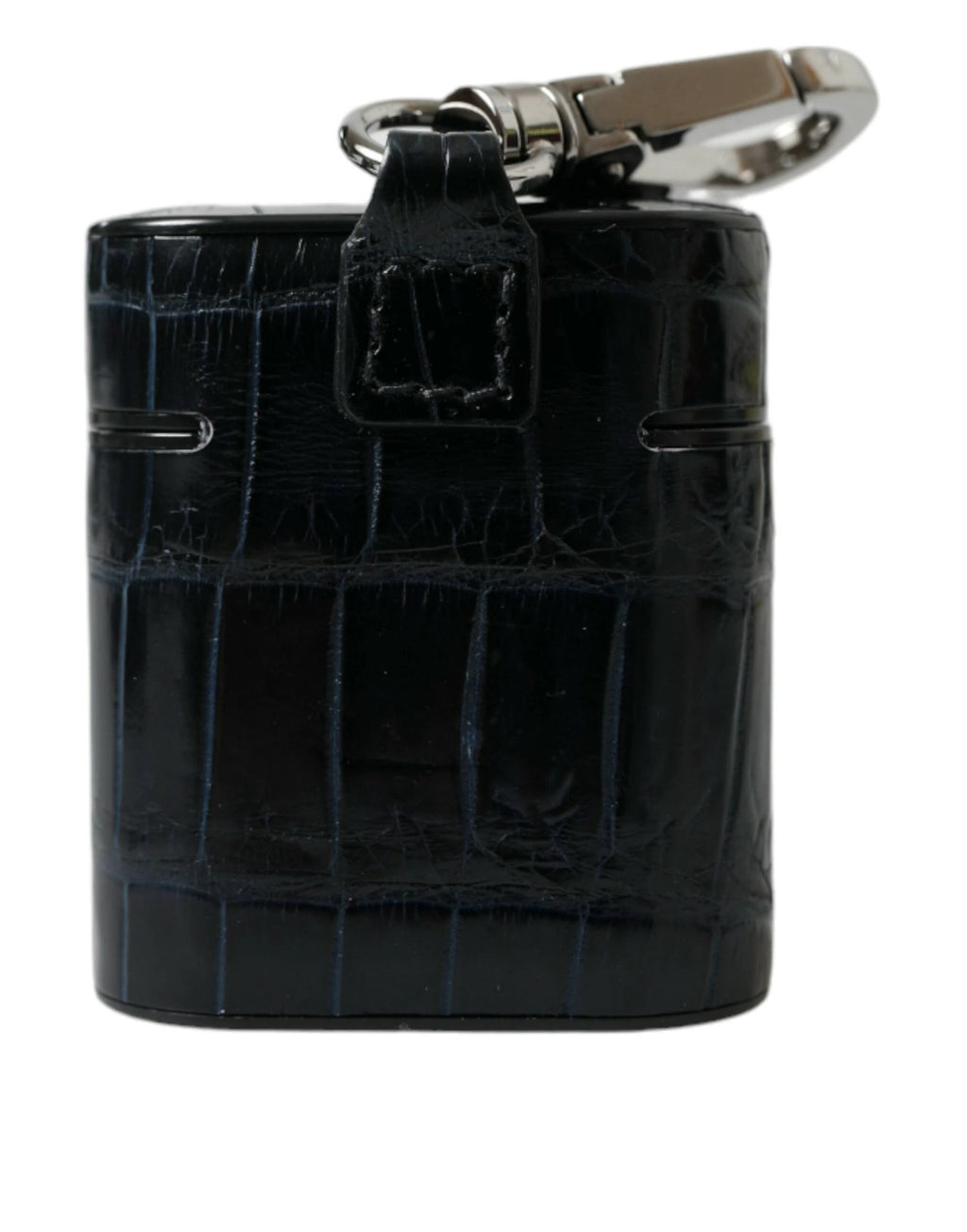 Dolce & Gabbana Black Crocodile Leather Silver Metal Logo Airpods Case by Dolce & Gabbana