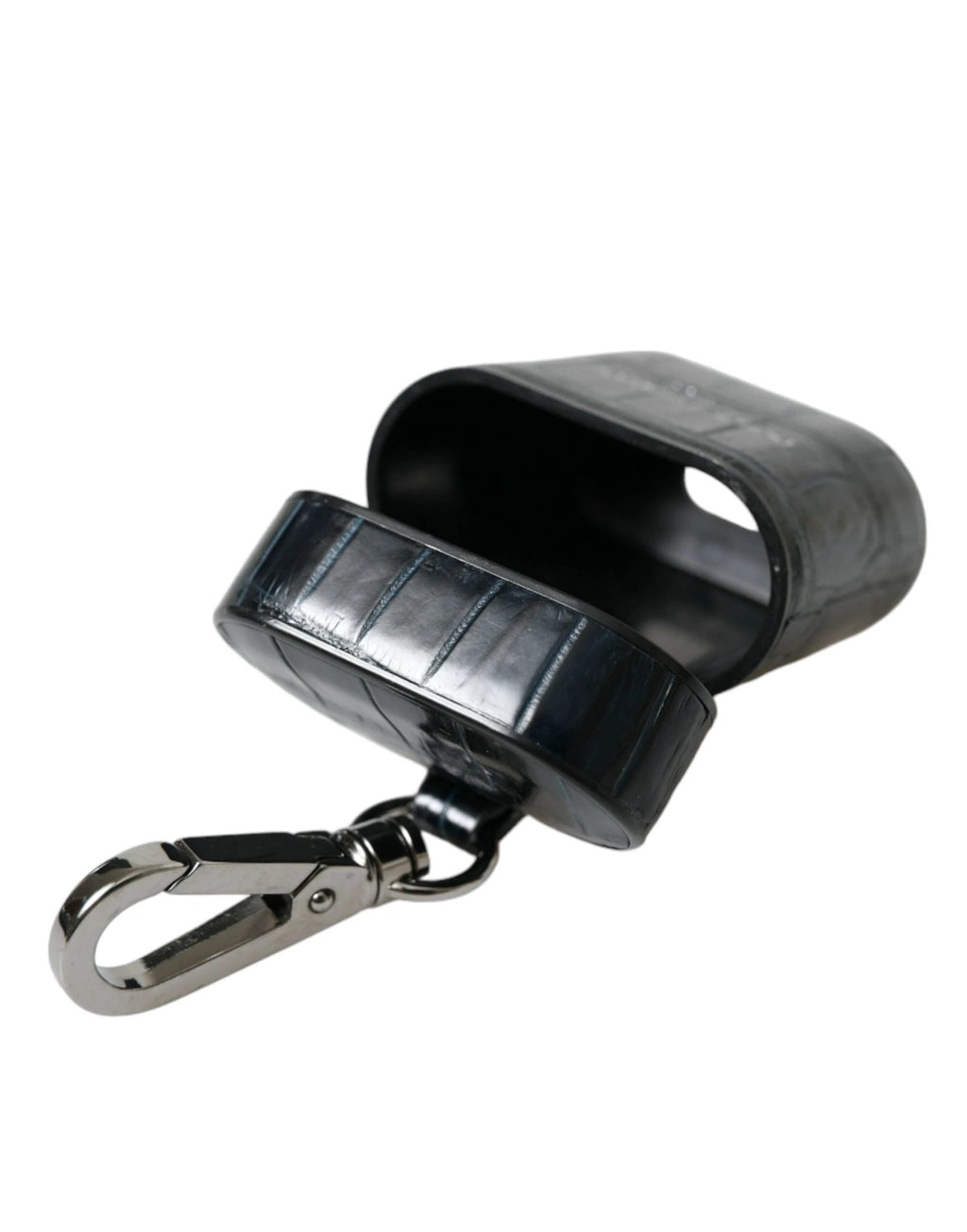 Dolce & Gabbana Black Crocodile Leather Silver Metal Logo Airpods Case by Dolce & Gabbana