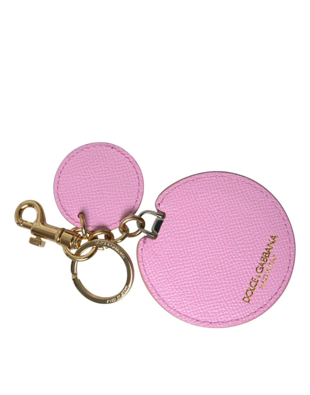 Dolce & Gabbana Pink Calf Leather Gold Metal Logo Print Keyring Keychain by Dolce & Gabbana
