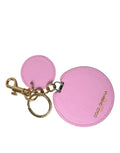 Dolce & Gabbana Pink Calf Leather Gold Metal Logo Print Keyring Keychain by Dolce & Gabbana