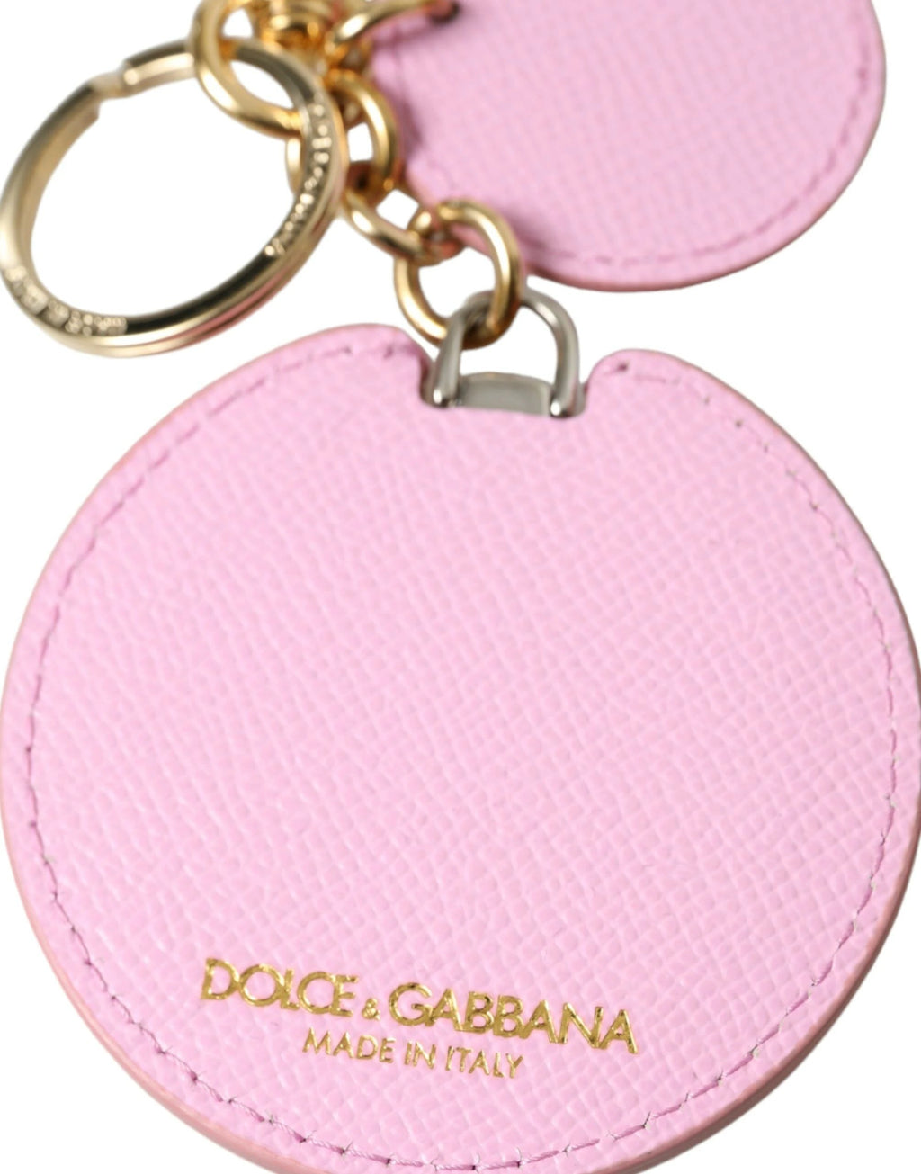 Dolce & Gabbana Pink Calf Leather Gold Metal Logo Print Keyring Keychain by Dolce & Gabbana