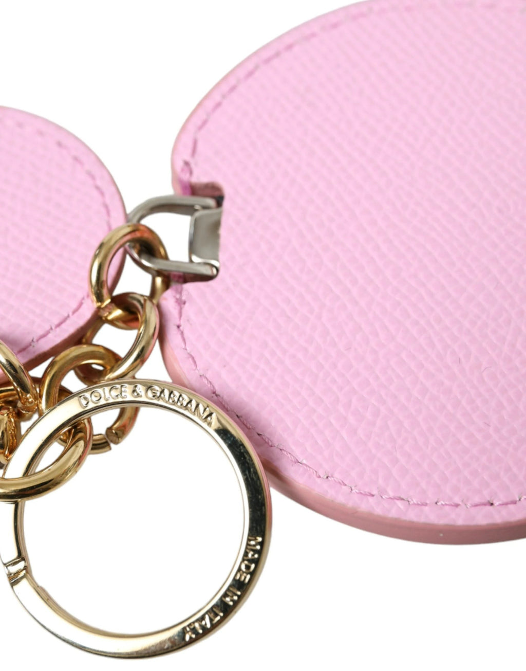 Dolce & Gabbana Pink Calf Leather Gold Metal Logo Print Keyring Keychain by Dolce & Gabbana