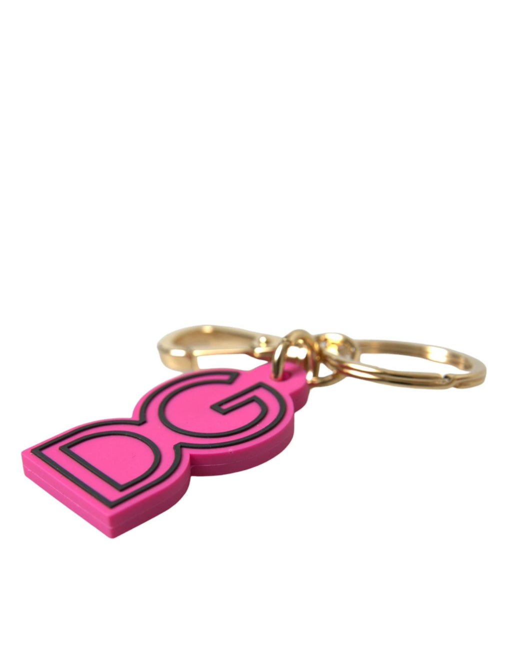 Porte-clés Dolce &amp; Gabbana en caoutchouc rose et métal doré avec logo DG