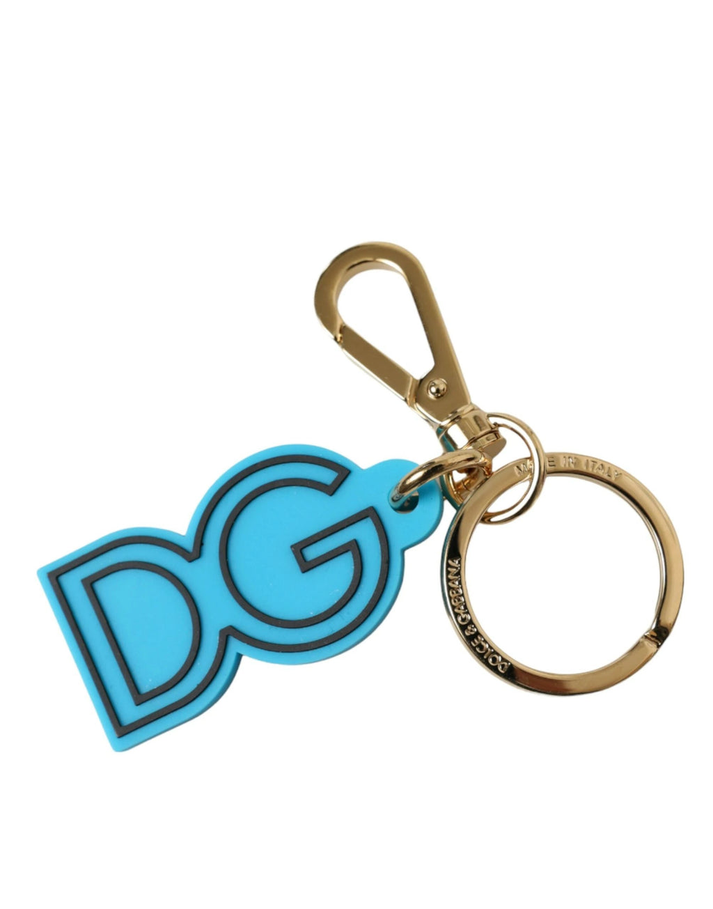 Dolce & Gabbana Blue Rubber Gold Tone Metal DG Logo Keyring Keychain by Dolce & Gabbana