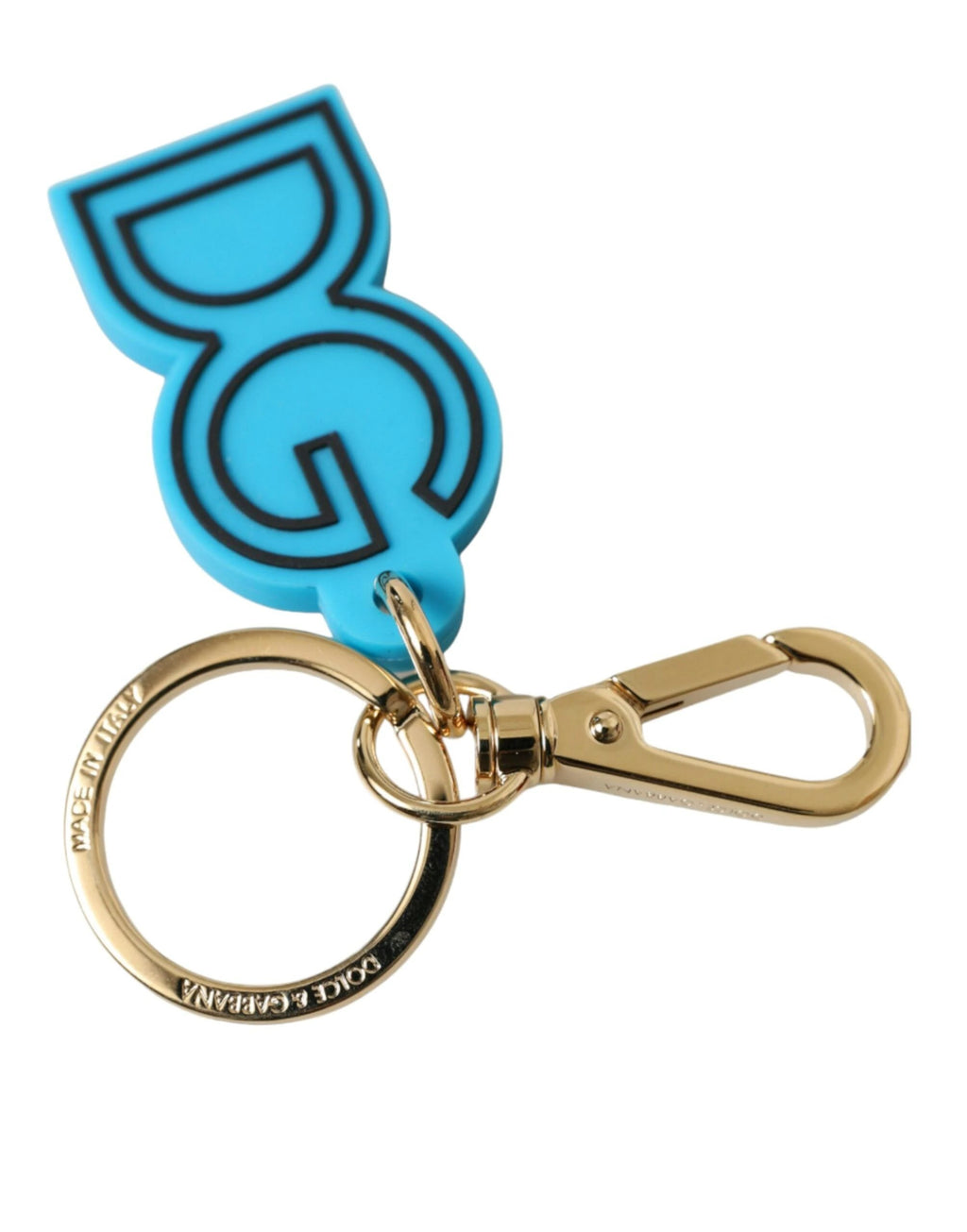 Dolce & Gabbana Blue Rubber Gold Tone Metal DG Logo Keyring Keychain by Dolce & Gabbana