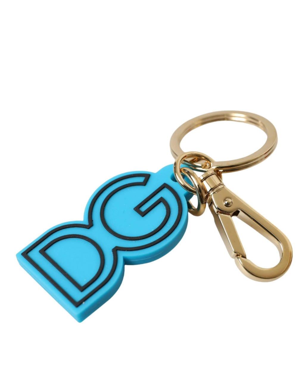 Dolce & Gabbana Blue Rubber Gold Tone Metal DG Logo Keyring Keychain by Dolce & Gabbana