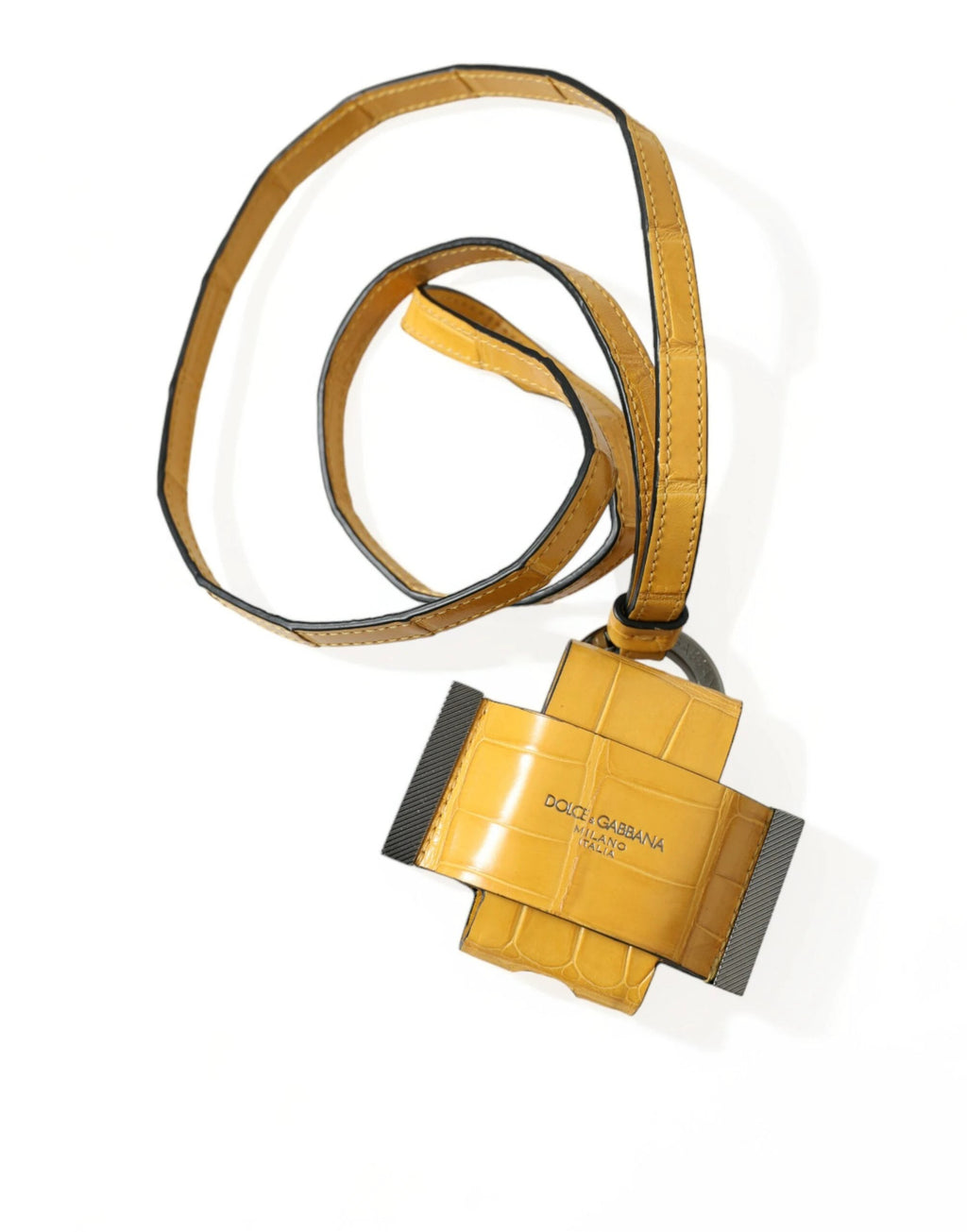Dolce & Gabbana Yellow Crocodile Leather Logo Print Lanyard Keychain by Dolce & Gabbana