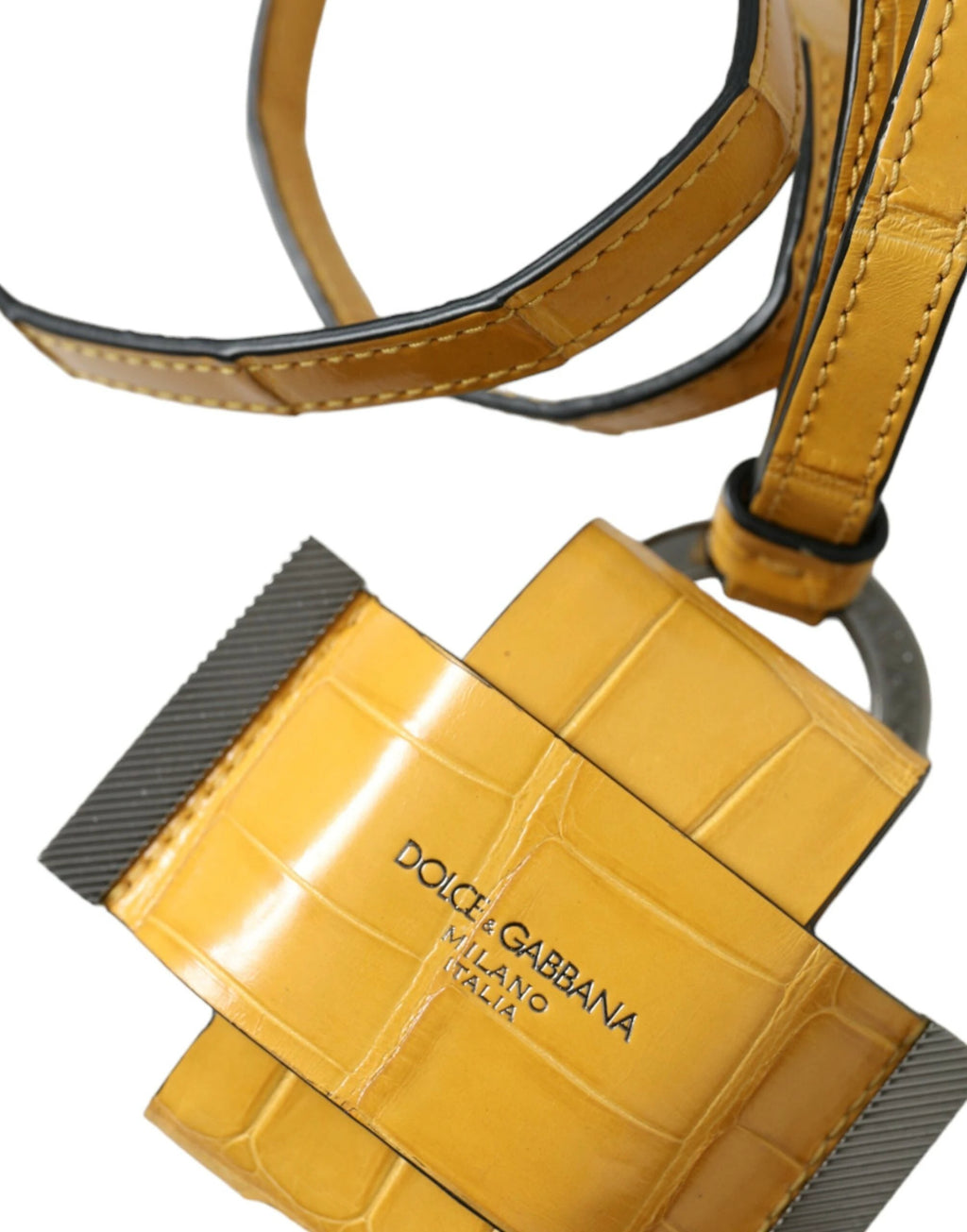 Dolce & Gabbana Yellow Crocodile Leather Logo Print Lanyard Keychain by Dolce & Gabbana