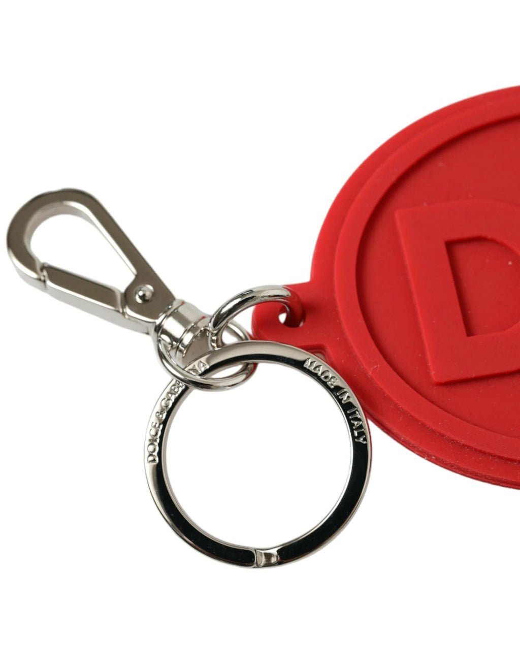 Dolce & Gabbana Red Rubber DG Logo Silver Brass Metal Keyring Keychain by Dolce & Gabbana