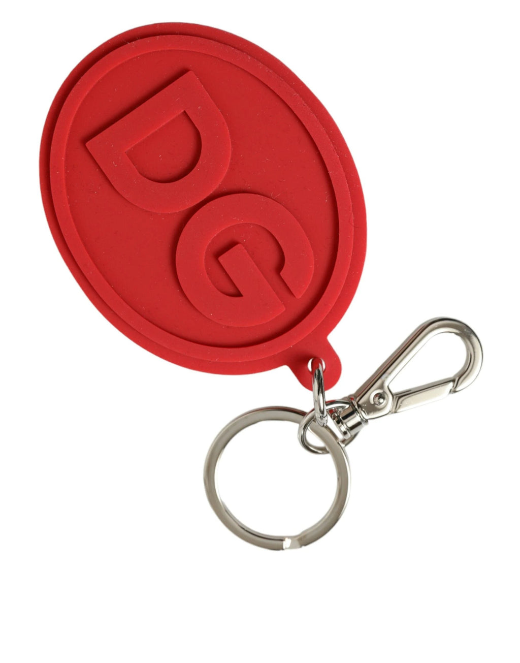 Dolce & Gabbana Red Rubber DG Logo Silver Brass Metal Keyring Keychain by Dolce & Gabbana