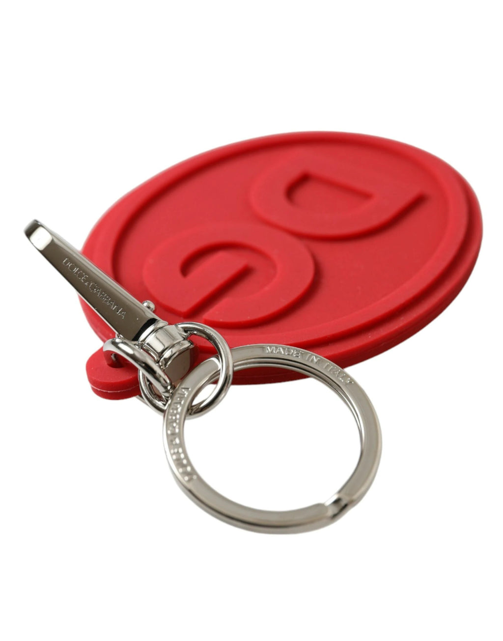 Dolce & Gabbana Red Rubber DG Logo Silver Brass Metal Keyring Keychain by Dolce & Gabbana