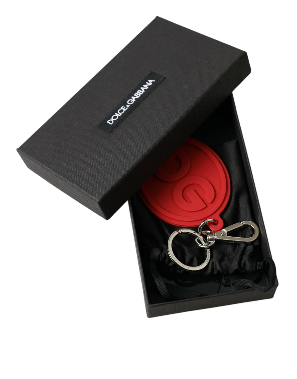 Dolce & Gabbana Red Rubber DG Logo Silver Brass Metal Keyring Keychain by Dolce & Gabbana