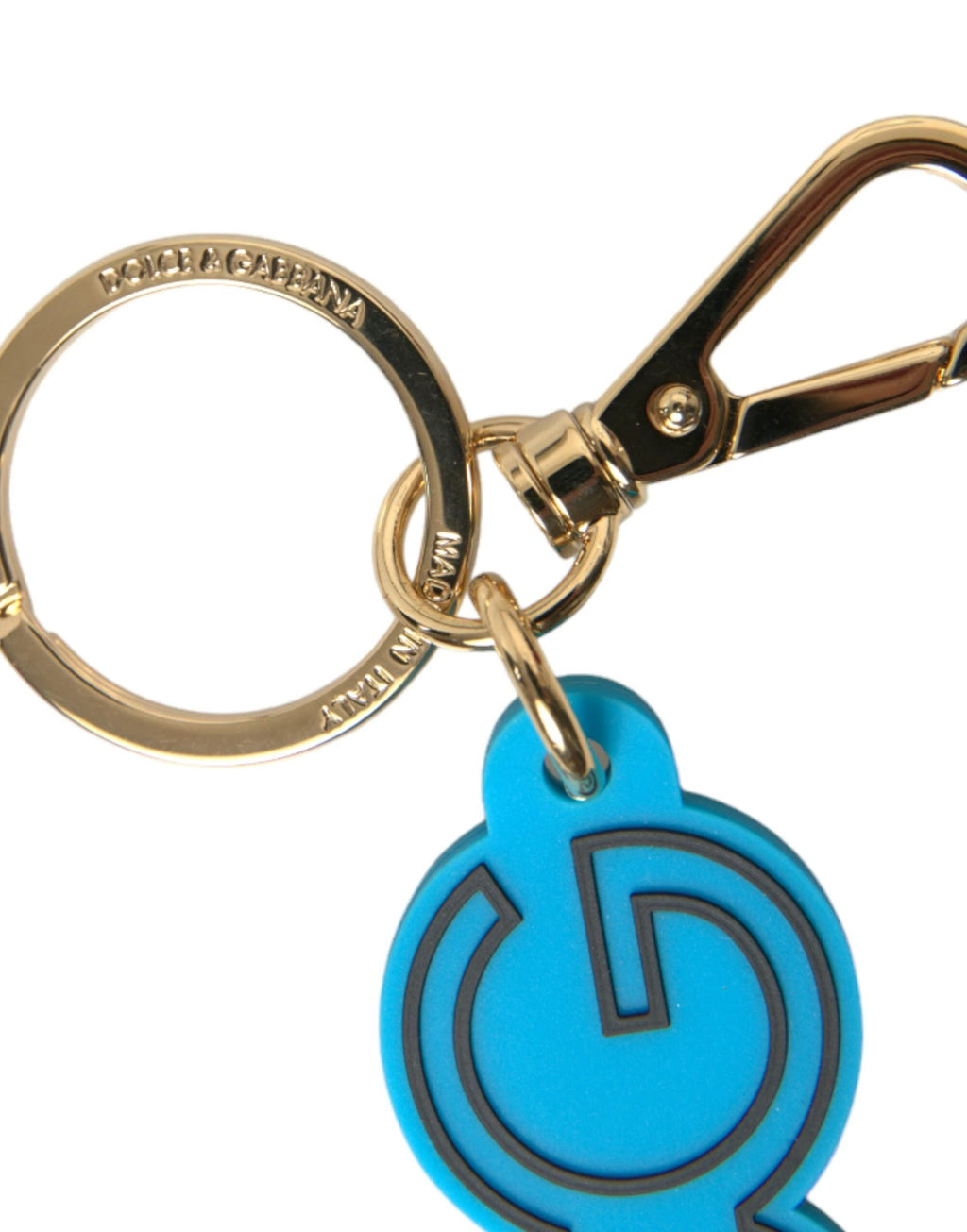 Porte-clés Dolce &amp; Gabbana en caoutchouc bleu et métal doré avec logo DG