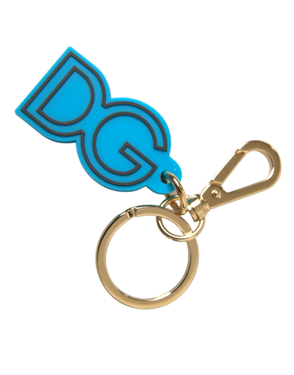 Porte-clés Dolce &amp; Gabbana en caoutchouc bleu et métal doré avec logo DG