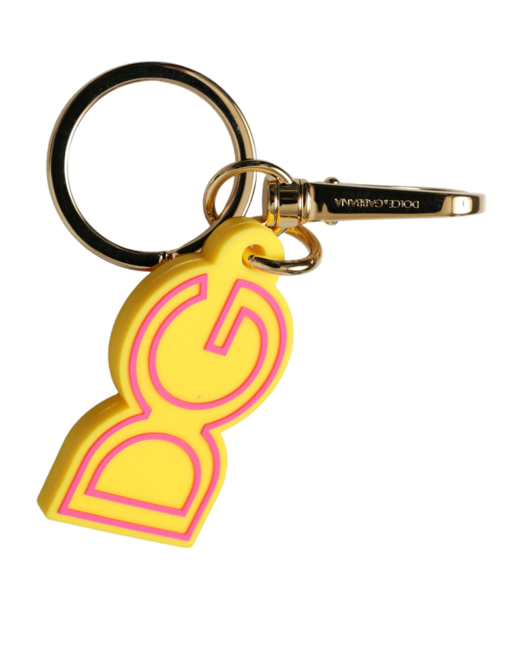 Dolce & Gabbana Yellow Rubber Gold Tone Metal DG Logo Keyring Keychain by Dolce & Gabbana