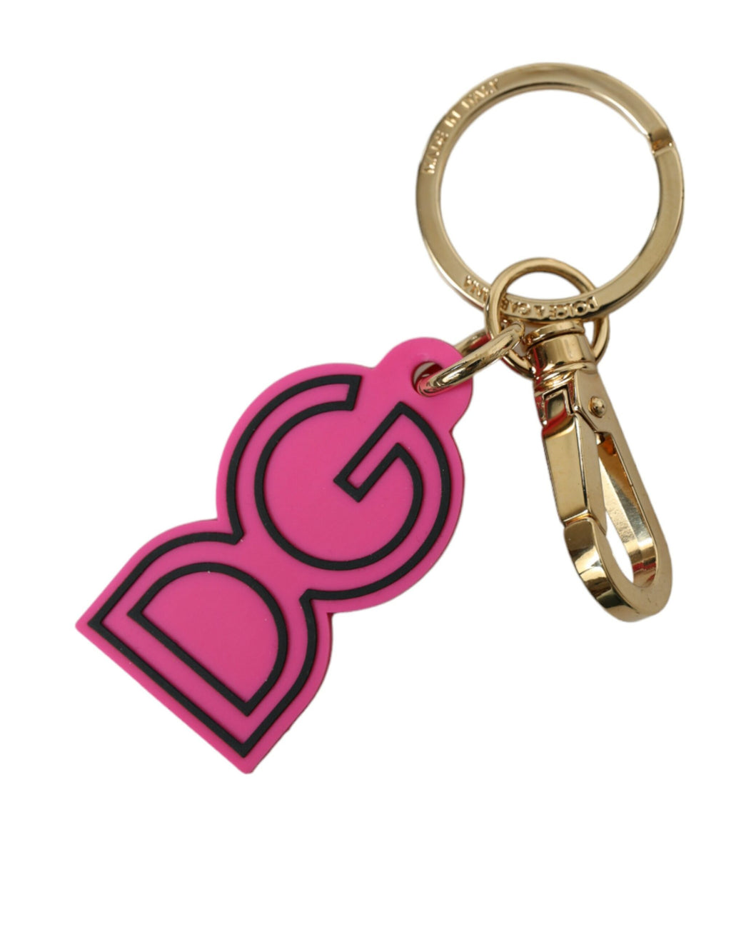 Dolce & Gabbana Pink Rubber Gold Tone Metal DG Logo Keyring Keychain by Dolce & Gabbana