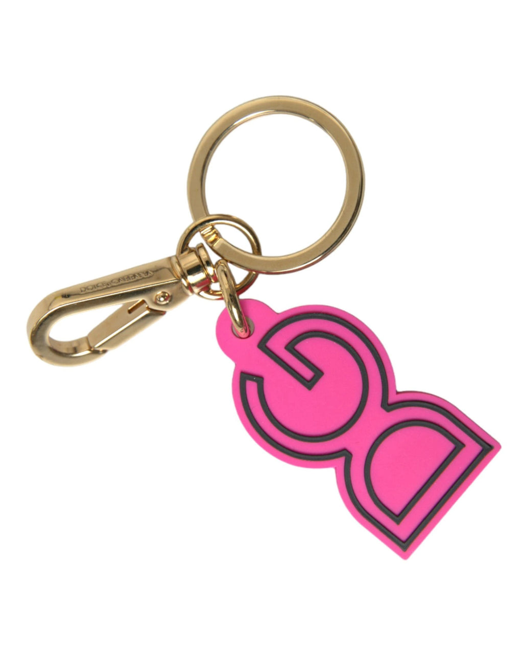 Dolce & Gabbana Pink Rubber Gold Tone Metal DG Logo Keyring Keychain by Dolce & Gabbana
