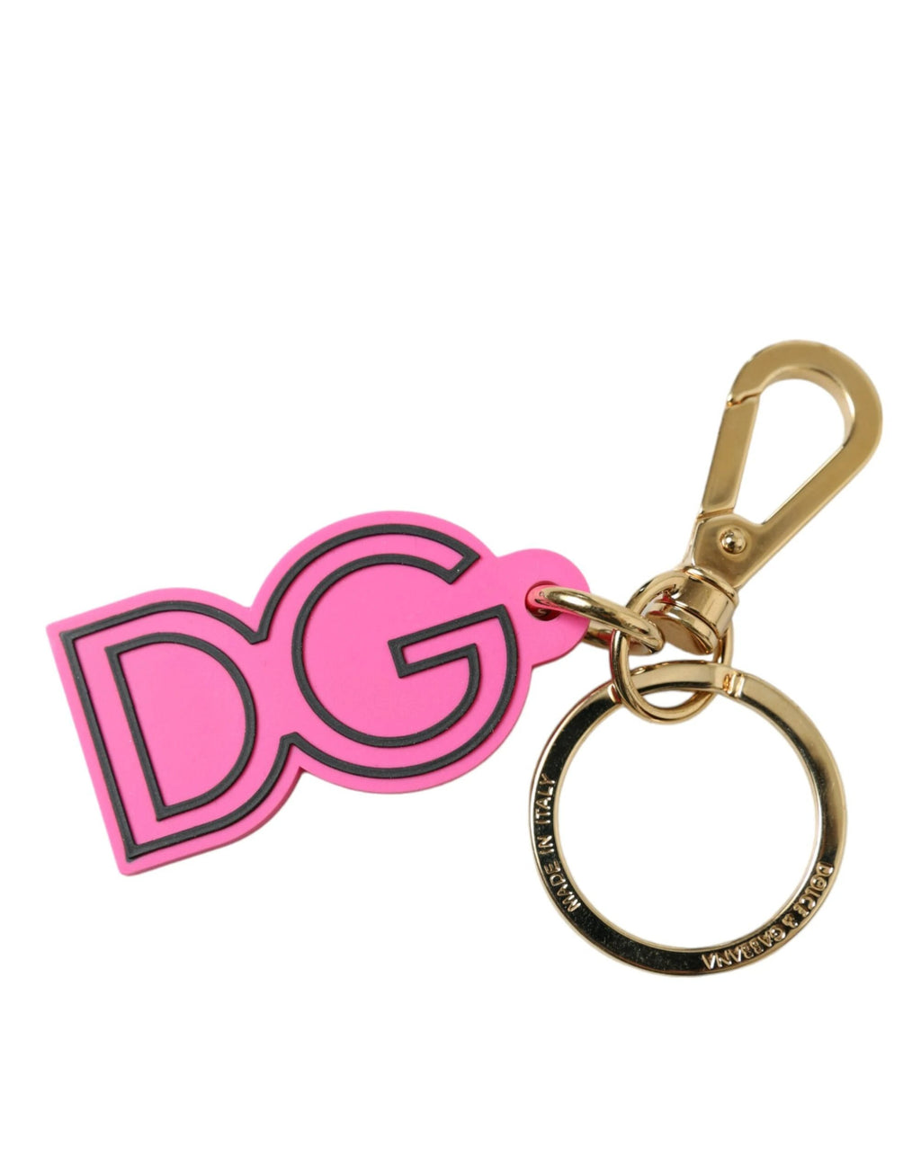 Dolce & Gabbana Pink Rubber Gold Tone Metal DG Logo Keyring Keychain by Dolce & Gabbana