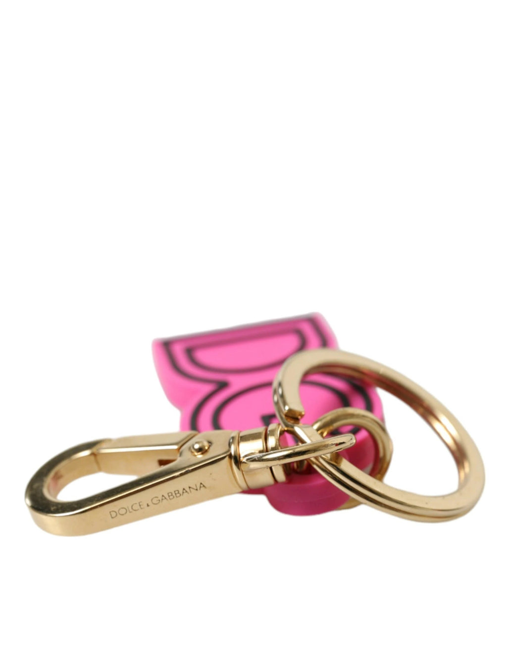 Dolce & Gabbana Pink Rubber Gold Tone Metal DG Logo Keyring Keychain by Dolce & Gabbana