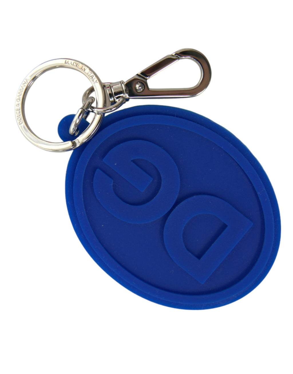 Dolce & Gabbana Blue Rubber DG Logo Silver Brass Metal Keyring Keychain by Dolce & Gabbana