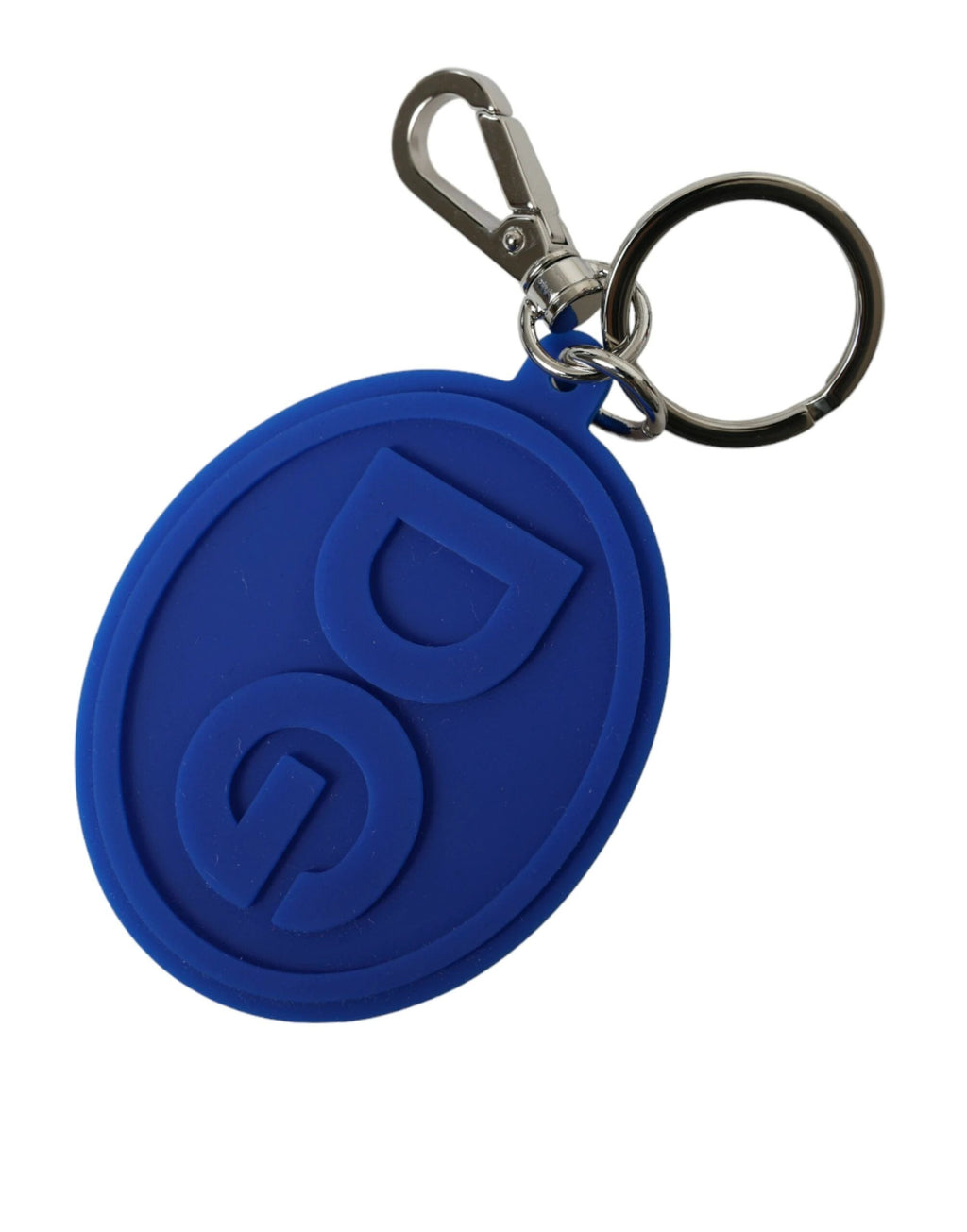 Dolce & Gabbana Blue Rubber DG Logo Silver Brass Metal Keyring Keychain by Dolce & Gabbana