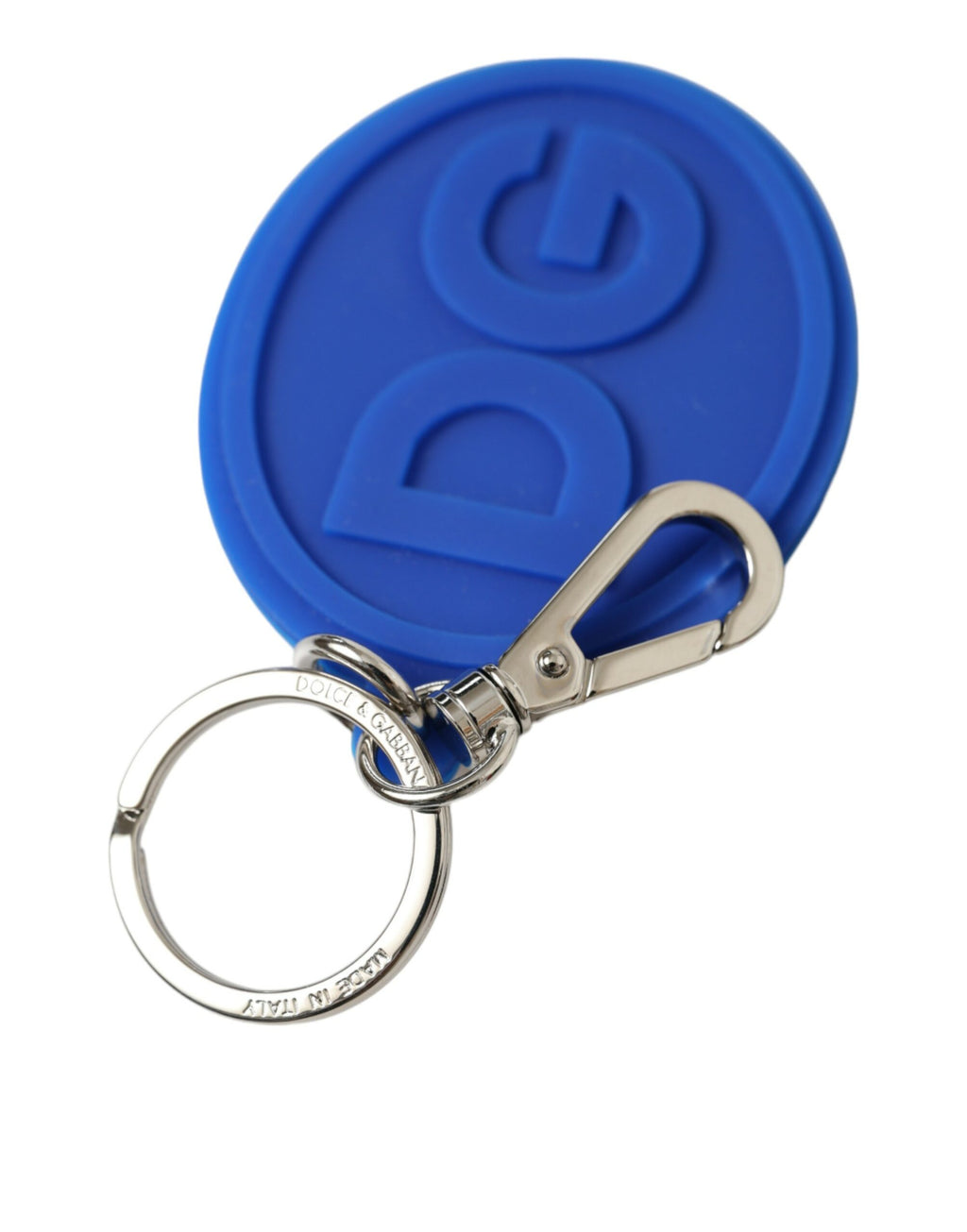 Dolce & Gabbana Blue Rubber DG Logo Silver Brass Metal Keyring Keychain by Dolce & Gabbana