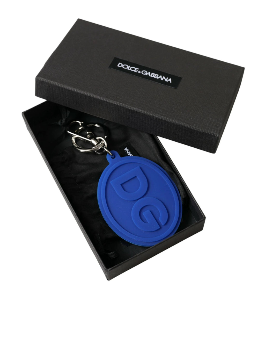 Dolce & Gabbana Blue Rubber DG Logo Silver Brass Metal Keyring Keychain by Dolce & Gabbana