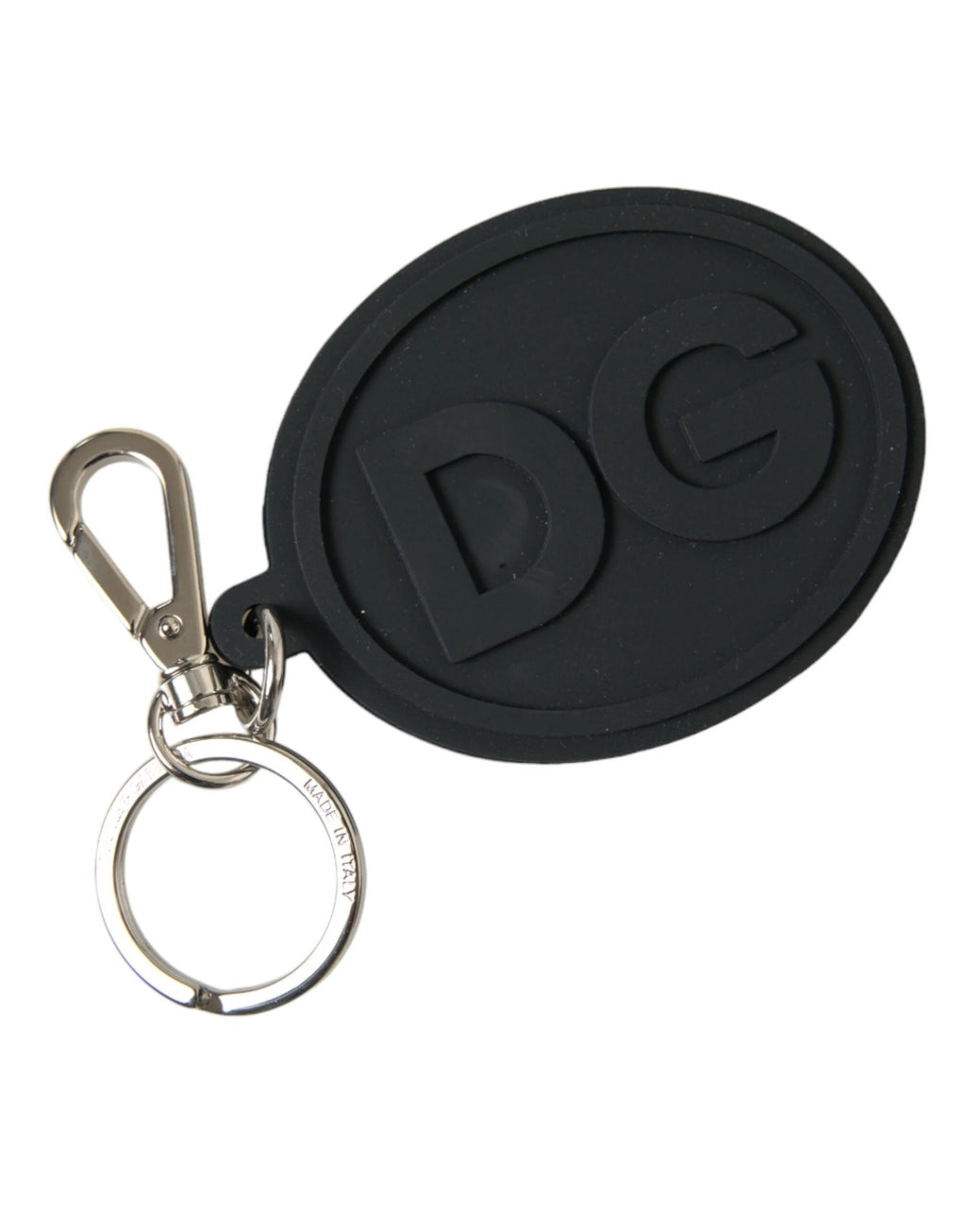 Dolce & Gabbana Black Rubber DG Logo Silver Brass Metal Keyring Keychain by Dolce & Gabbana