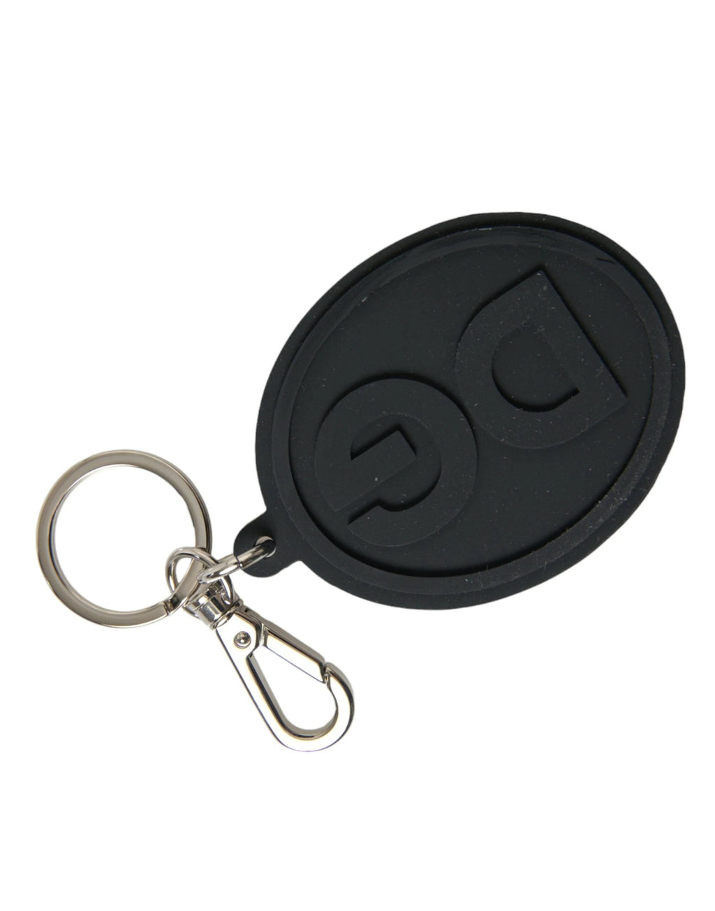 Dolce & Gabbana Black Rubber DG Logo Silver Brass Metal Keyring Keychain by Dolce & Gabbana