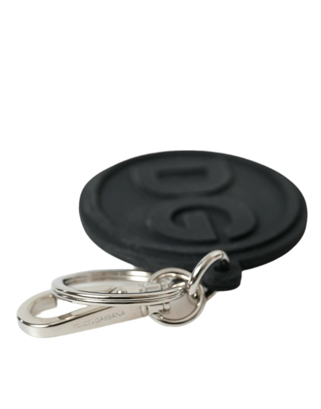 Dolce & Gabbana Black Rubber DG Logo Silver Brass Metal Keyring Keychain by Dolce & Gabbana