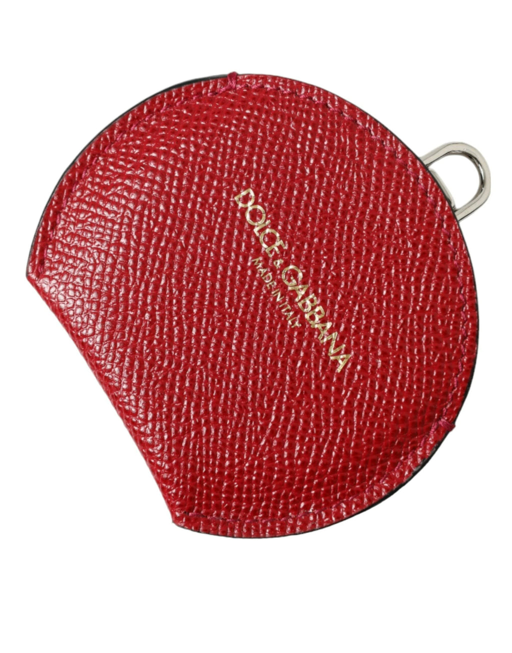 Dolce & Gabbana Red Calfskin Leather Round Logo Hand Mirror Holder by Dolce & Gabbana