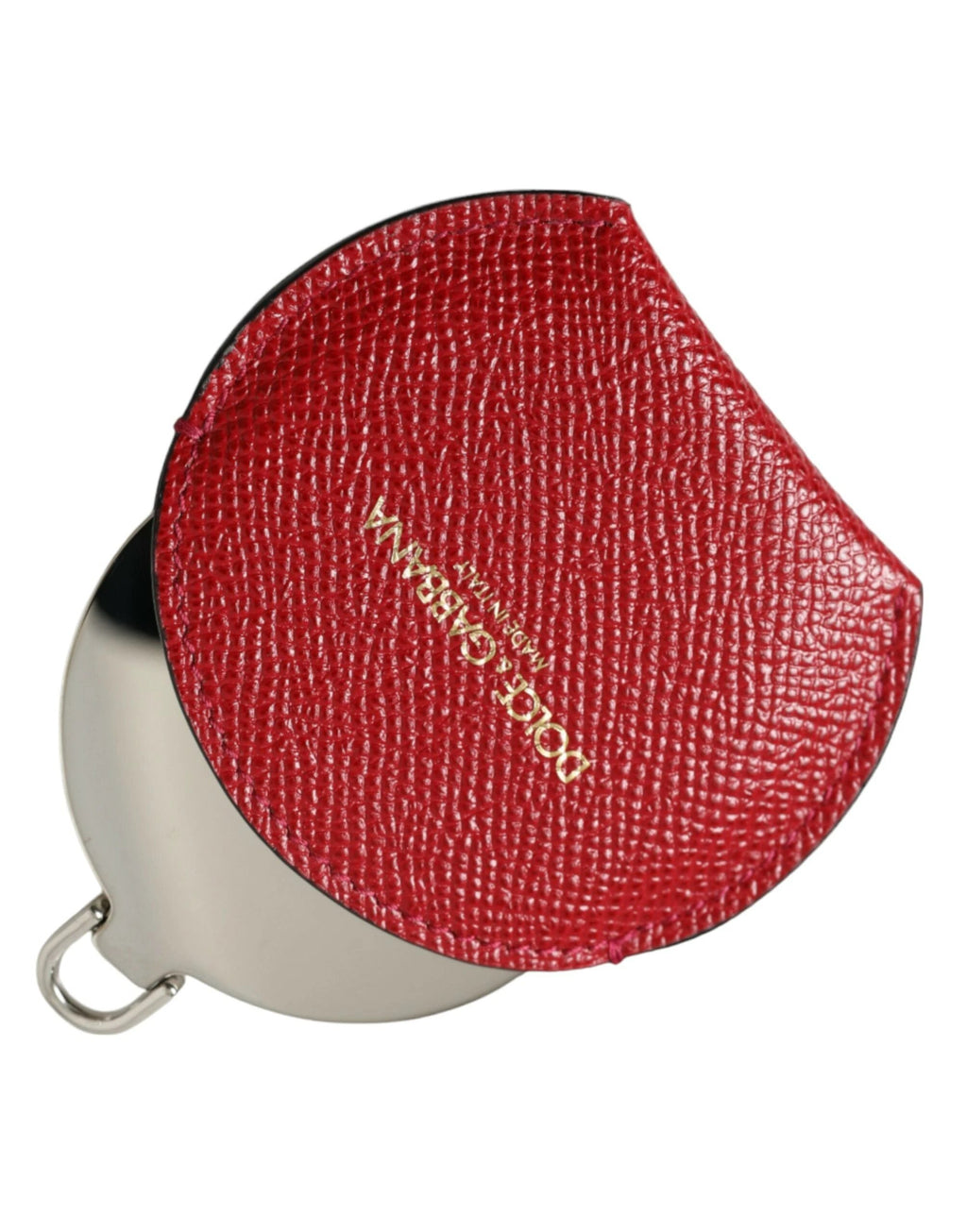 Dolce & Gabbana Red Calfskin Leather Round Logo Hand Mirror Holder by Dolce & Gabbana