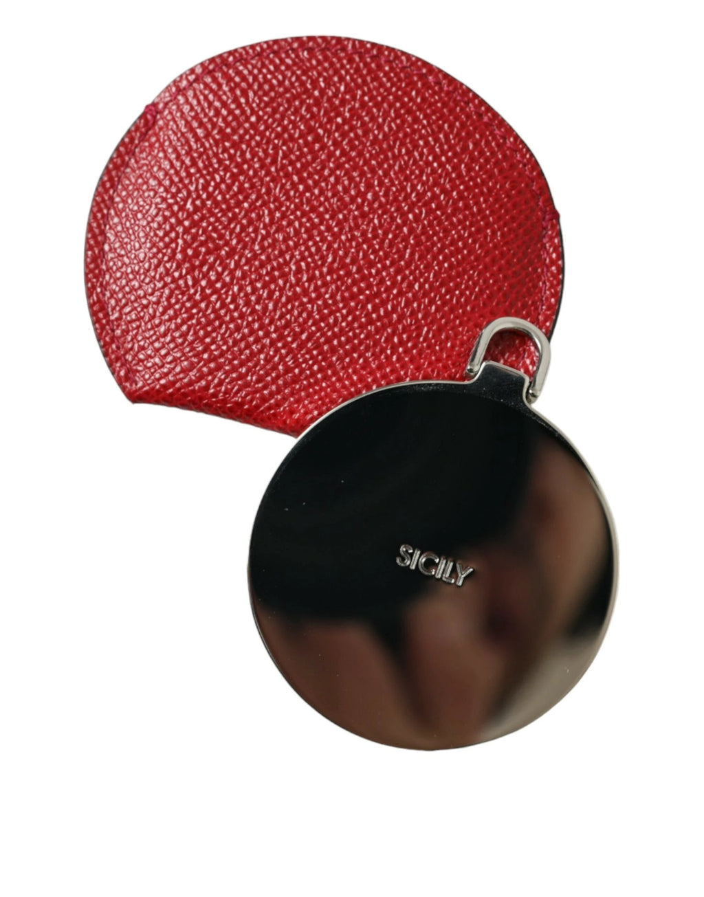 Dolce & Gabbana Red Calfskin Leather Round Logo Hand Mirror Holder by Dolce & Gabbana